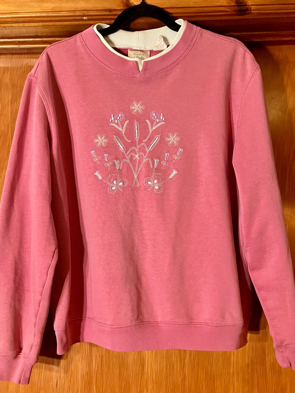 Pink Floral Embroidered Crewneck Sweatshirt - Rustic Rose